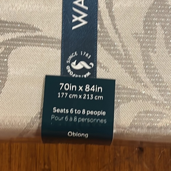 Waterford Platinum Silver Shimmer Scroll Holiday Tablecloth  70”x 84” new - Picture 4 of 7